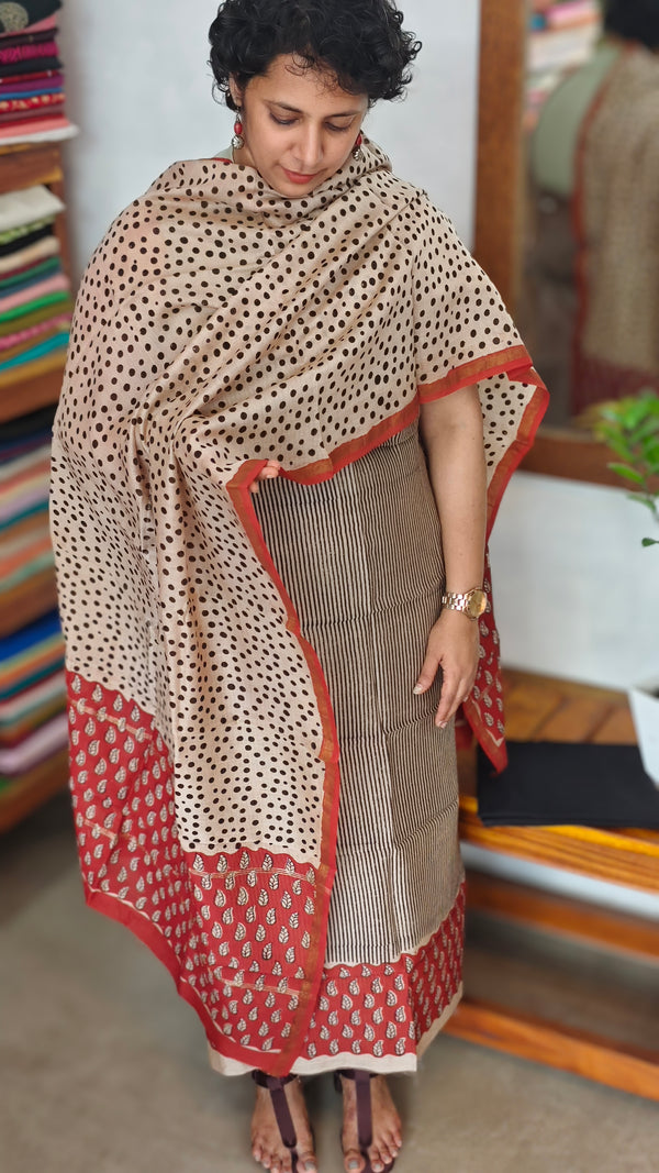 Black and beigh striped Chanderi Silk Suit - MC059