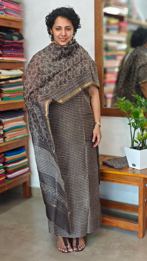 Grey and beige chanderi silk suit - MC059