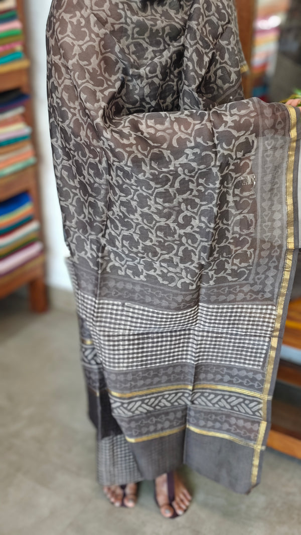 Grey and beige chanderi silk suit - MC059