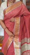 Burnt Peach Linen Silk Saree - DR42