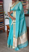 Mint Green Linen Silk Saree - DR42