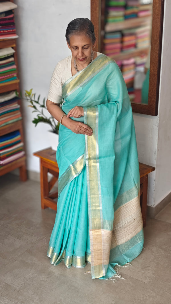 Mint Green Linen Silk Saree - DR42