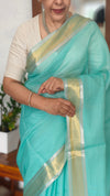 Mint Green Linen Silk Saree - DR42