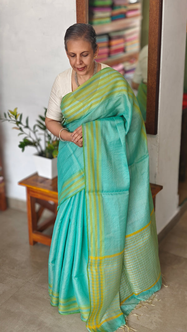 Sea Green Linen Silk saree - DR42