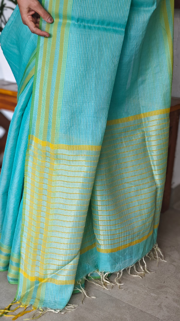 Sea Green Linen Silk saree - DR42