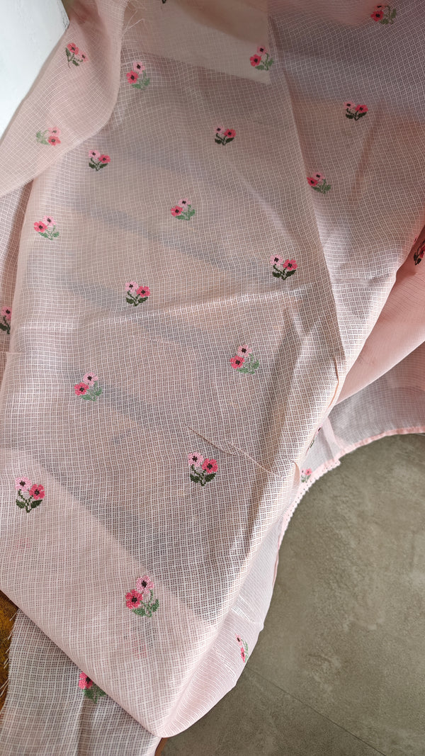 Pink Silky Kota Cross Stitch Embroidered Saree - SKC5