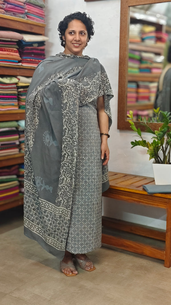Grey ajrakh printed modal cotton suit