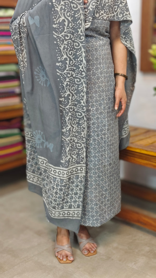 Grey ajrakh printed modal cotton suit