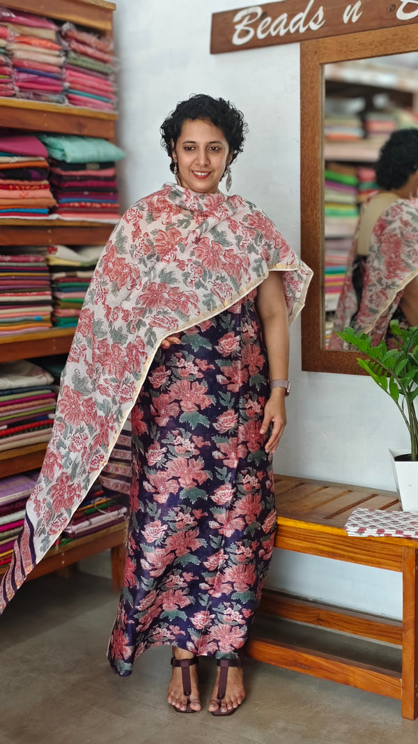 Indigo floral printed chanderi silk Suit - MC059