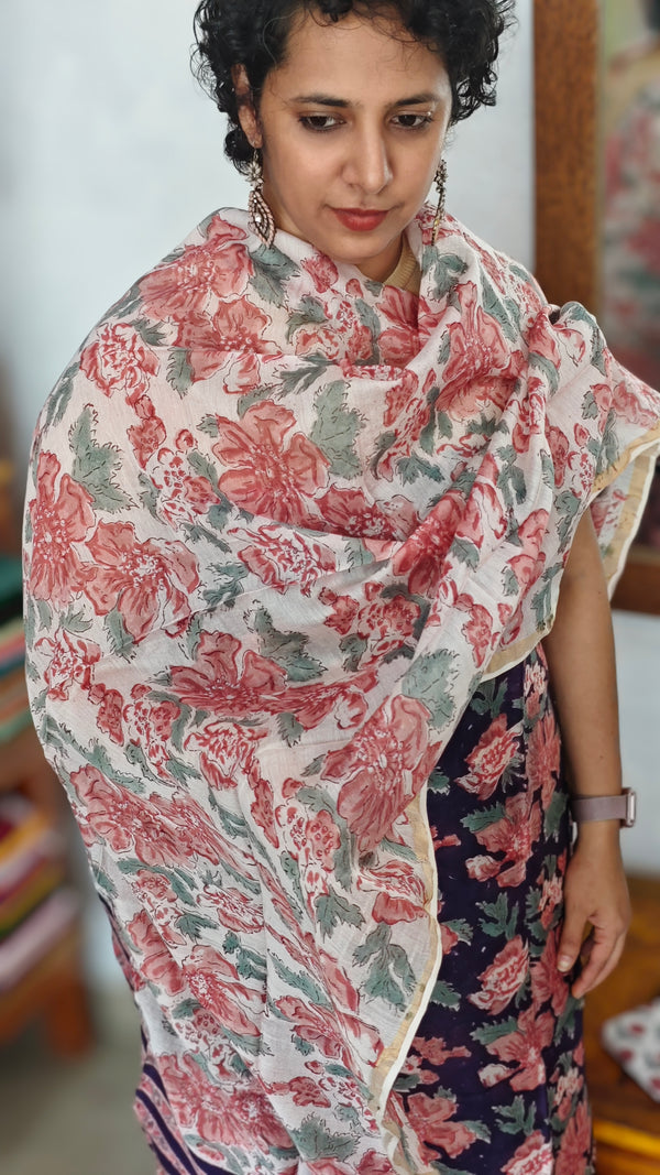 Indigo floral printed chanderi silk Suit - MC059
