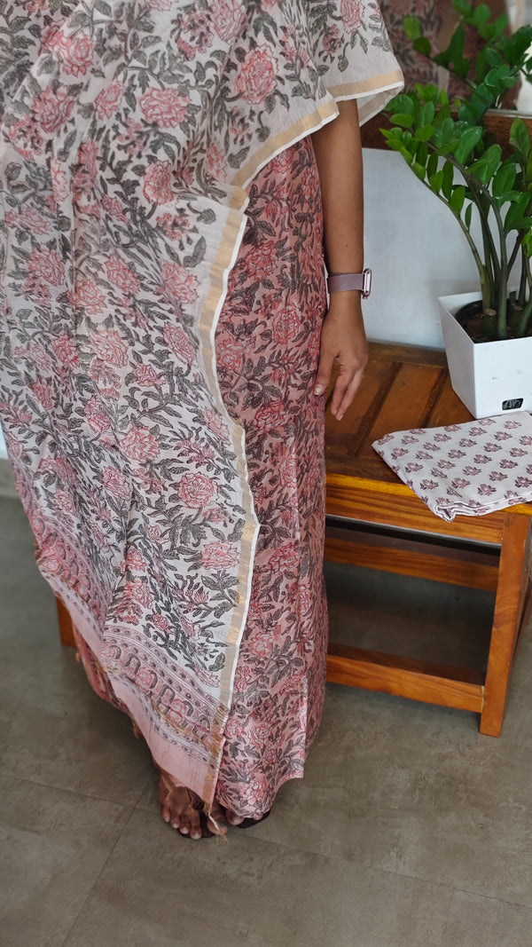 Peach Floral Printed Chanderi Silk Suit - MC059
