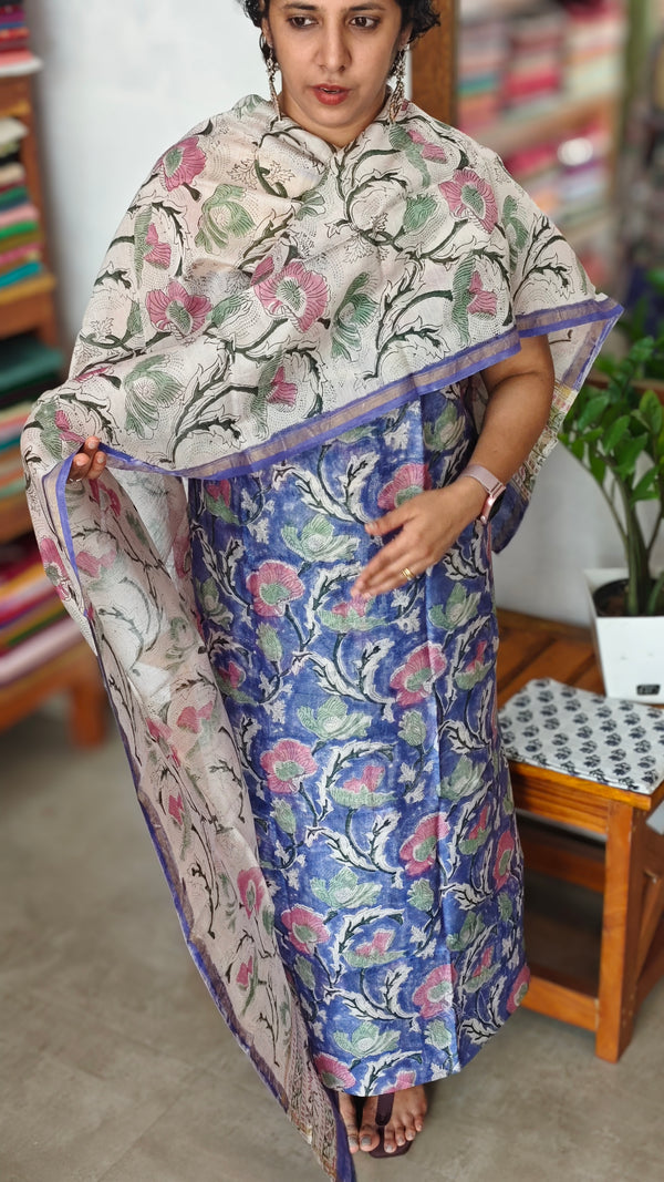 Purple Floral Printed Chanderi silk Suit - MC059