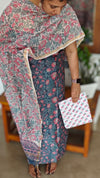 Peacock Blue Floral printed Chanderi Silk Suit - MC059