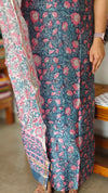 Peacock Blue Floral printed Chanderi Silk Suit - MC059