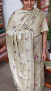 Sandy Beige Cross Stitch Embroidered Semi Tussar Suit - MTV6- NM3