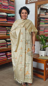 Sandy Beige Cross Stitch Embroidered Semi Tussar Suit - MTV6 - F3