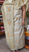 Pista Beige Cross Stitch Embroidered Semi Tussar Suit - MTV6 - C11