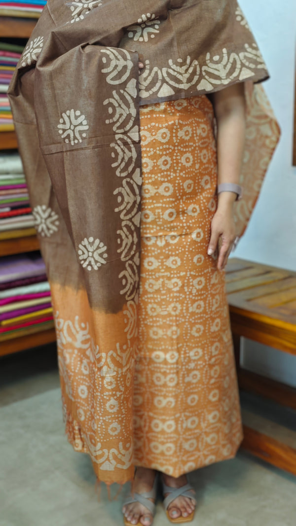 Mustard and brown Batik Printed suit