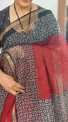 Maroon and black Kota Doria Saree - SQ39