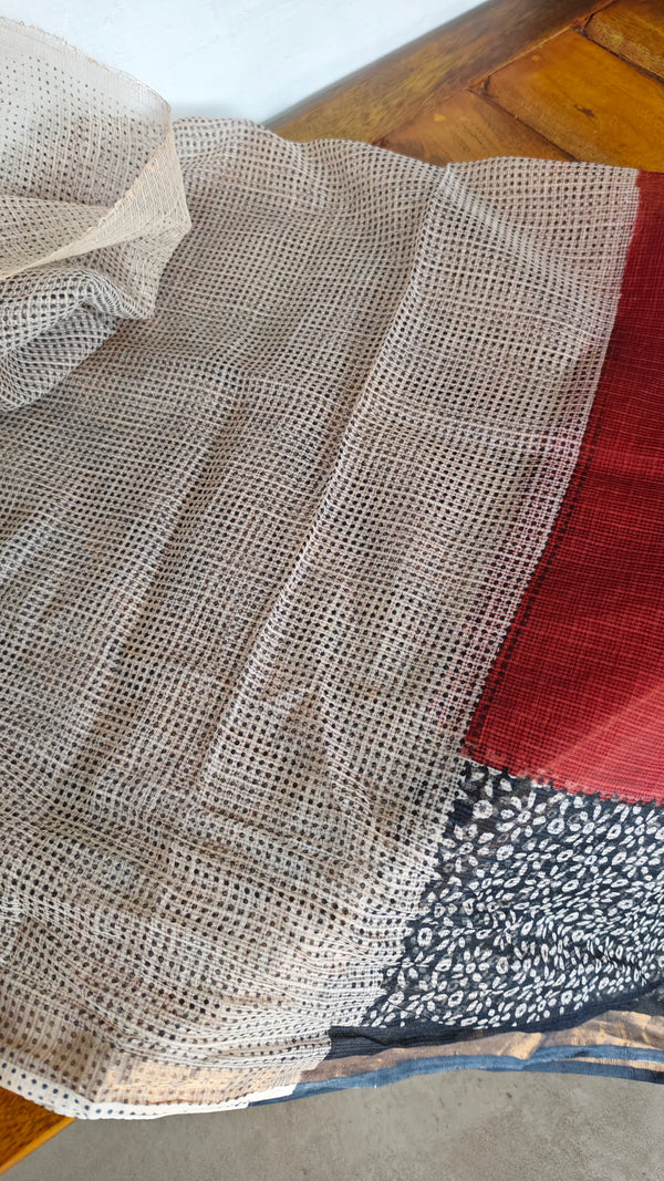 Maroon and black Kota Doria Saree - SQ39