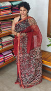 Maroon Kota Doria with Floral Block Print - SQ39