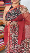 Maroon Kota Doria with Floral Block Print - SQ39