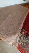 Maroon Kota Doria with Floral Block Print - SQ39