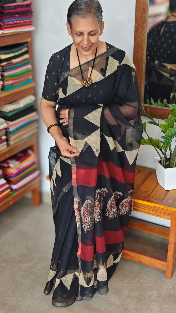 Black and off white kota doria Saree - SQ39