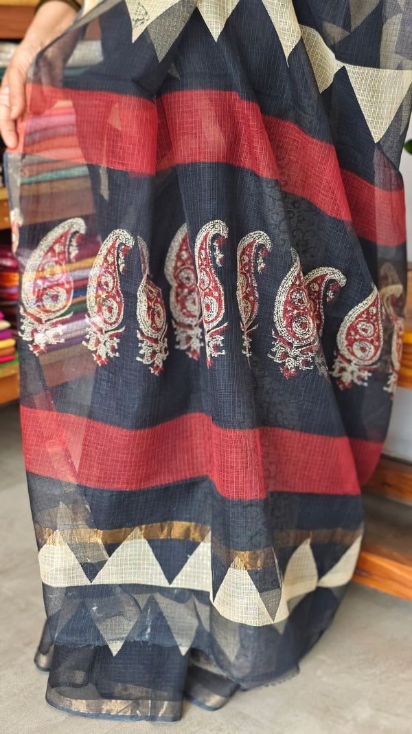Black and off white kota doria Saree - SQ39