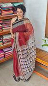 Dark Maroon and Black Kota Doria Saree - SQ39