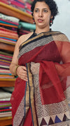 Dark Maroon and Black Kota Doria Saree - SQ39