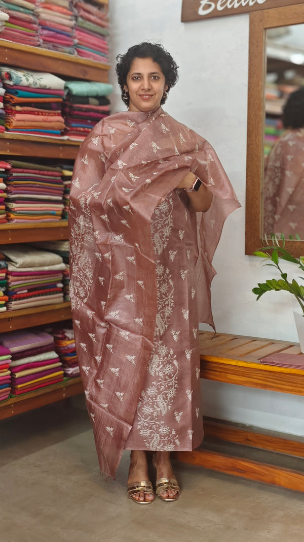 Chocolate Mauve Embroidered Tussar Silk Suit - 91SA