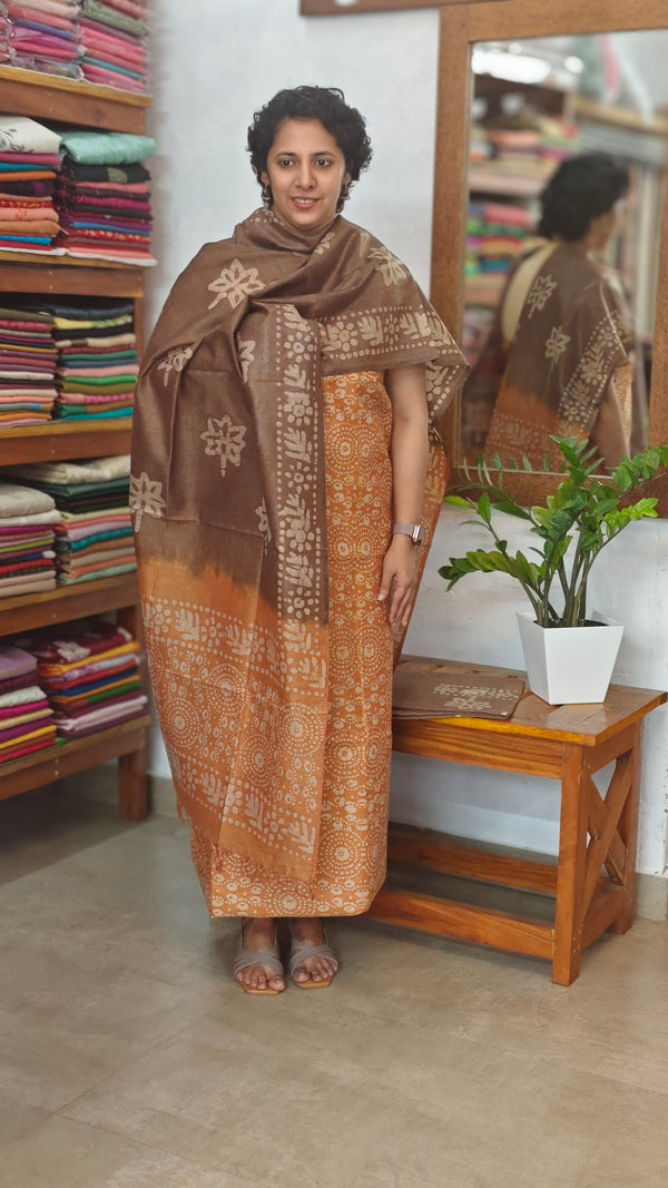 Mustard and brown batik printed suit - A