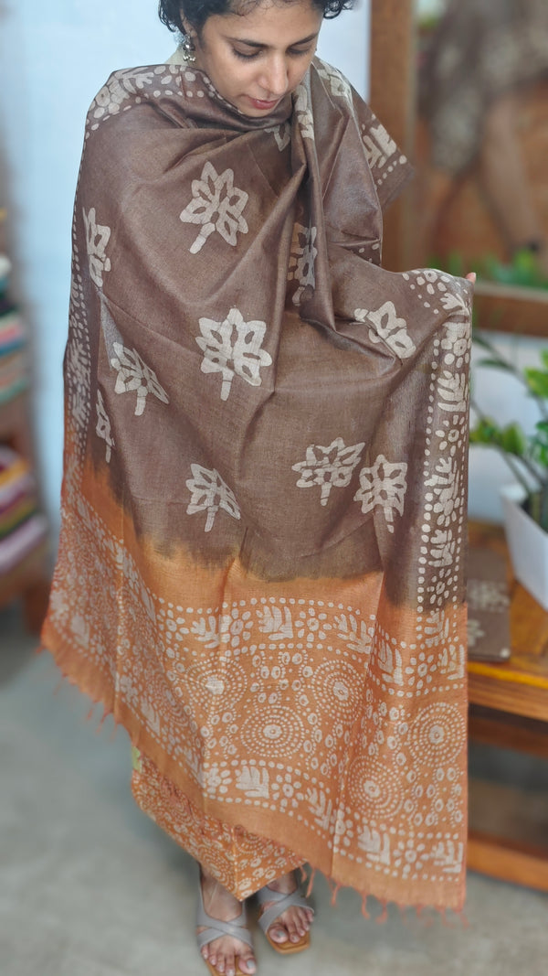 Mustard and brown batik printed suit - A