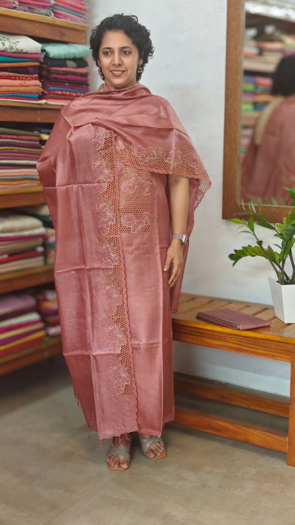 Burnt Mauve Cutwork Tussar Silk Suit