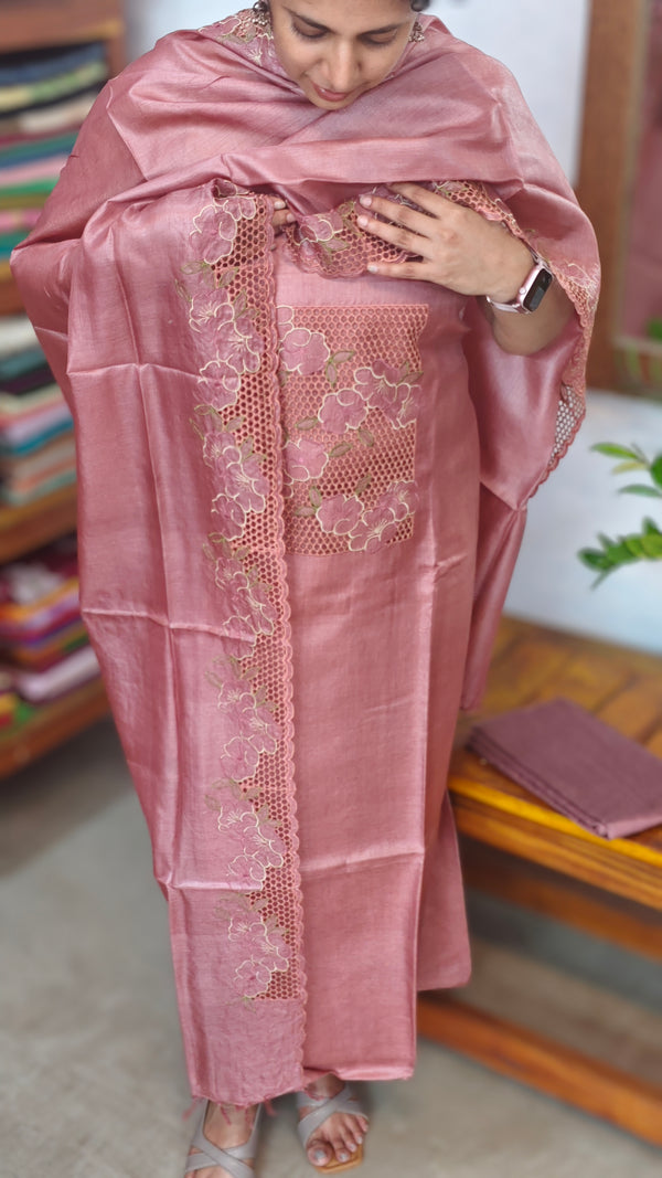 Burnt Mauve Cutwork Tussar Silk Suit
