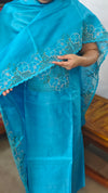 Cyan Blue Cutwork Tussar Silk Suit