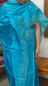 Cyan Blue Cutwork Tussar Silk Suit