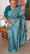 Turquoise Pure Tussar Silk Saree with Cross Stitch Embroidery Saree - 290V