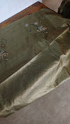 Olive Green Pure Tussar Silk Saree with Cross Stitch Embroidery - 290V