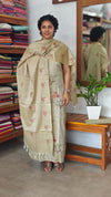 Sandy Beige Semi Tussar Suit with Cross Stitch Embroidery - MTV6 - 2Q6