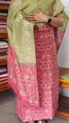 Pink and Olive Green Batik Printed Suit