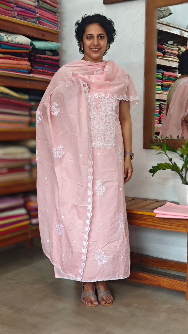 Baby Pink Chikankari Cotton Suit