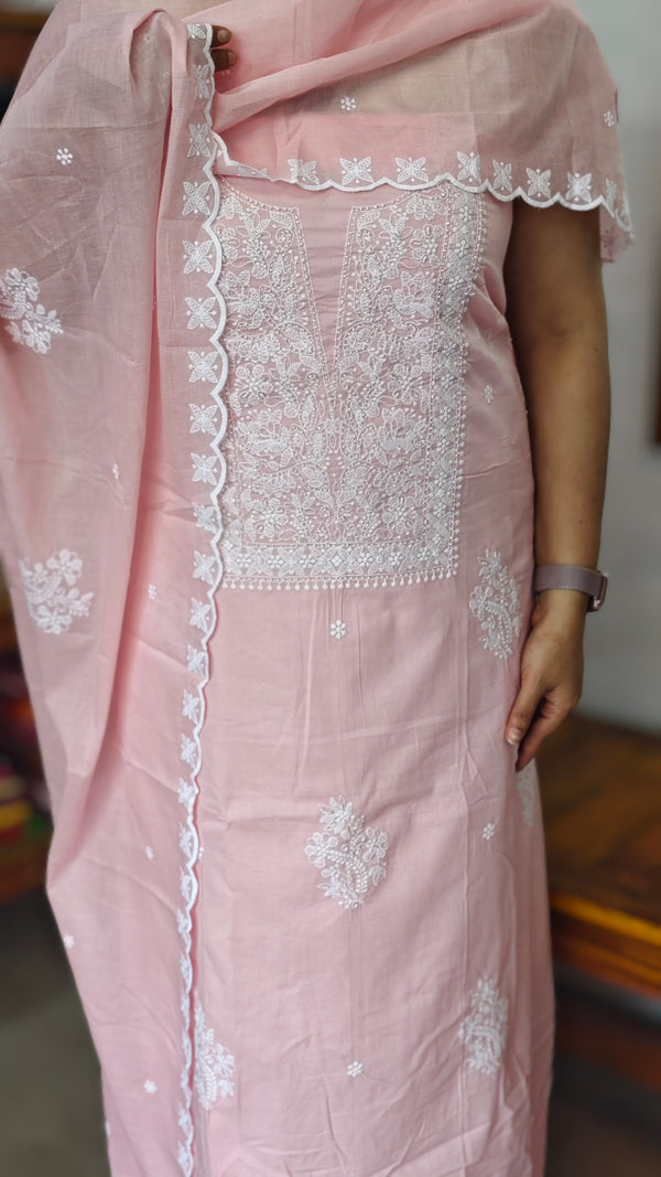 Baby Pink Chikankari Cotton Suit