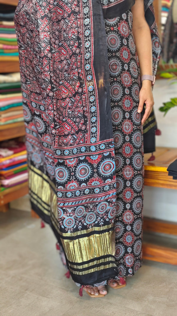 Black Ajrakh Printed Modal Silk Suit