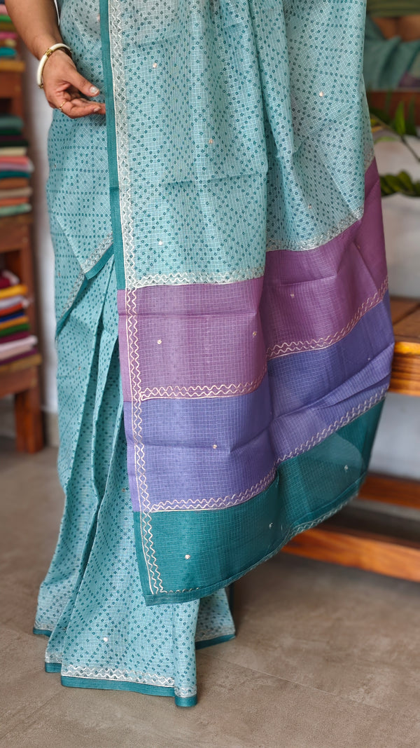 Teal Blue Kota Saree with Pita Embroidery - EMR4