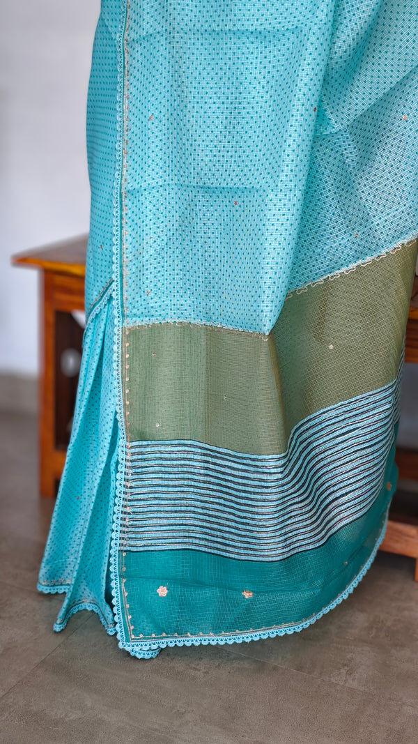 Cyan Blue Kota Saree with Pita Embroidery - EMR4
