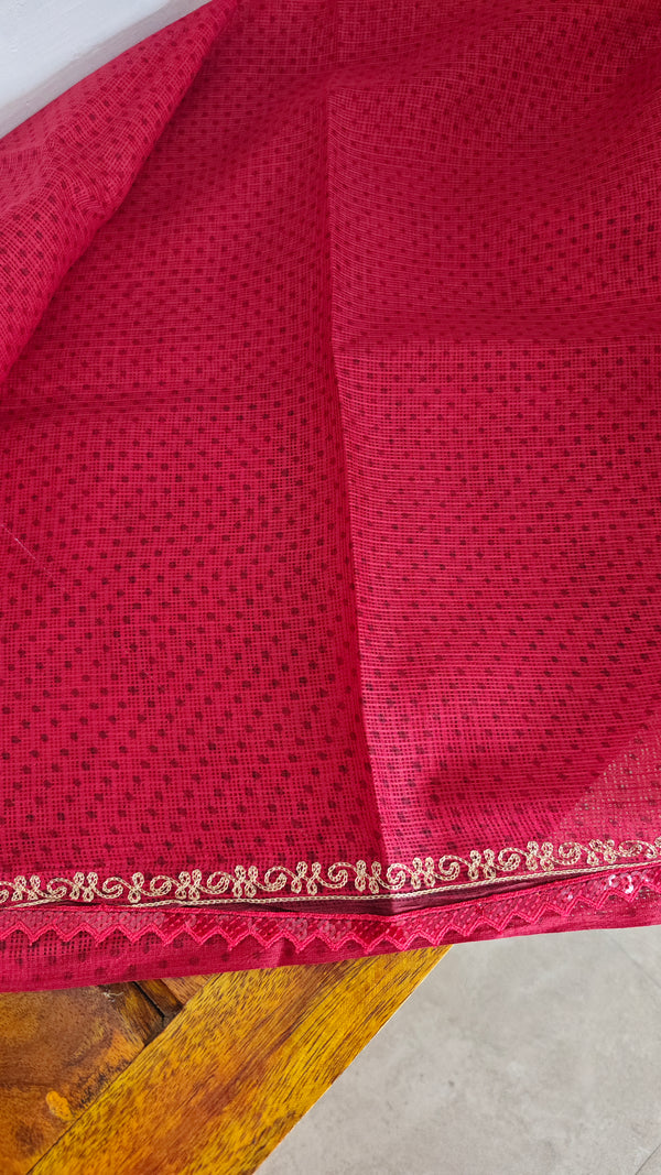 Blood Red Kota Saree with Pita Embroidery - EMR4 - 1