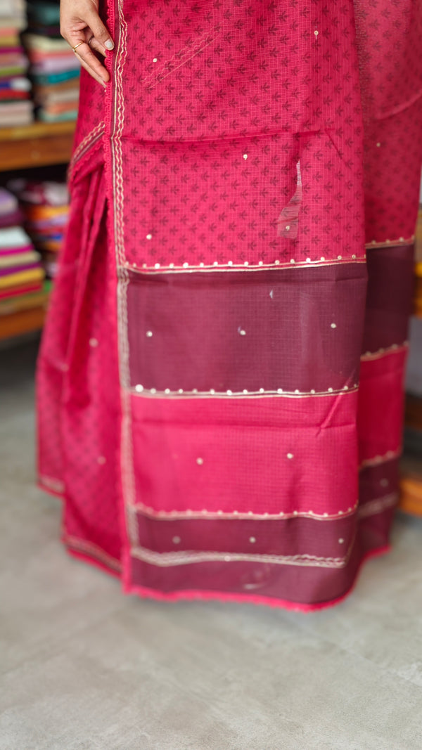 Blood Red Kota Saree with Pita Embroidery - EMR4 - 2