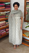 Cream and Sage Green Printed Linen Suit - S864 - 1